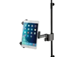 K&M Mini Universal Tablet Holder mounted on microphone stand with tablet device in landscape orientation