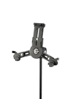 K&M Mini Universal Tablet Holder mounted on microphone stand with adjustable clamp