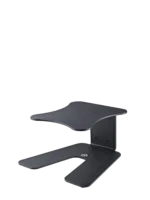 K&M monitor workstation stand structured black rear panel showing cable management and support structure