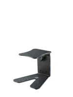 K&M monitor workstation stand structured black rear panel showing cable management and mounting hardware