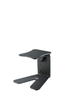 K&M monitor workstation stand structured black rear panel showing cable management and mounting hardware