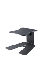 K&M monitor workstation stand structured black finish shown from side angle with adjustable height mechanism