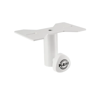 K&M mounting adaptor in pure white finish, professional audio equipment adapter front view