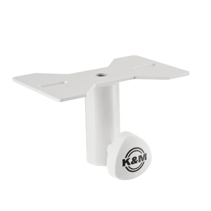 K&M mounting adaptor in pure white finish, professional audio equipment adapter front view