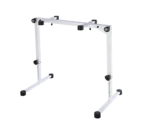 K&M Omega Pro keyboard stand pure white close-up detail of adjustment mechanism and locking hardware