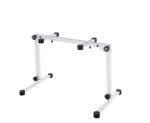 K&M Omega Pro keyboard stand pure white rear panel showing adjustment mechanisms and support structure
