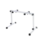 K&M Omega Pro keyboard stand pure white rear panel showing adjustment mechanisms and support structure