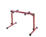 K&M Omega Pro keyboard stand red finish rear panel showing adjustment mechanisms and support structure