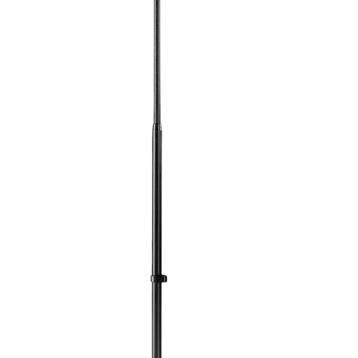 K&M one-hand microphone stand with black finish, compact design, front view