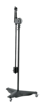 K&M overhead microphone stand black finish showing dimensions and specifications