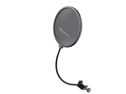 K&M Popkiller black microphone pop filter with mesh screen and mounting bracket assembly