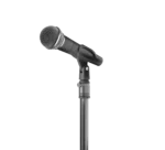 K&M quick release microphone adapter mounted on stand with microphone installed