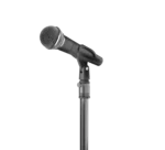 K&M quick release microphone adapter mounted on stand with microphone installed