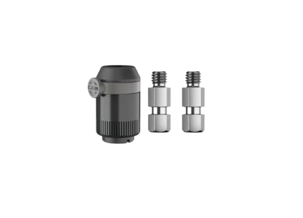 K&M quick release microphone adapter in black with mounting bracket and locking mechanism