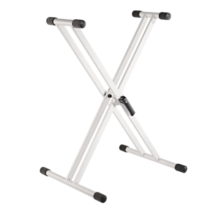 K&M Rick 20 keyboard stand in pure white with sturdy metal frame and adjustable height