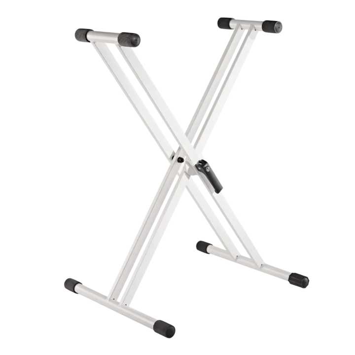 K&M Rick 20 keyboard stand in pure white with sturdy metal frame and adjustable height