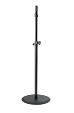 K&M Ring-Lock speaker stand with black finish, front view showing locking mechanism and base