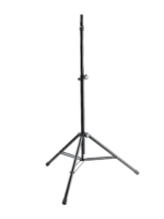 K&M speaker stand with ring lock mechanism, black finish, front view showing height adjustment