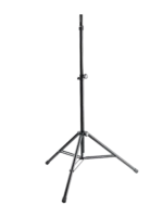 K&M speaker stand with ring lock mechanism, black finish, front view showing height adjustment