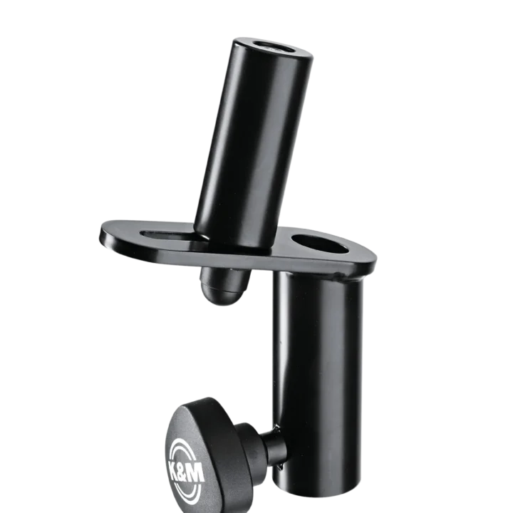 K&M speaker tilt adapter mounted on stand showing professional audio installation application
