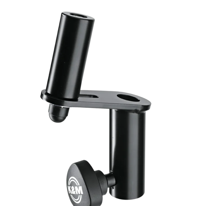 K&M speaker tilt adapter black metal construction front angle view professional audio