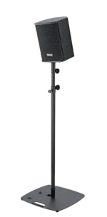 K&M speaker tilt adapter black finish shown from side angle with adjustment mechanism visible