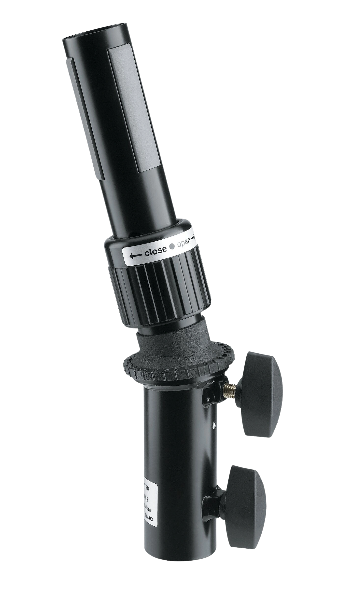 K&M Speaker Tilt Connector Black Hardware K&M speaker tilt connector black metal mounting bracket front view