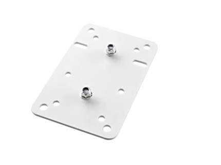 K&M speaker wall mount adapter plate 1 in black finish, front view showing mounting surface
