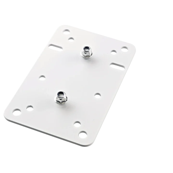 K&M speaker wall mount adapter plate 1 in black finish, front view showing mounting surface