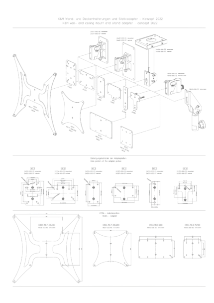 K&M speaker wall mount adapter plate 2 in white finish showing mounting hardware and adjustment features