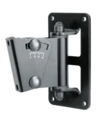 K&M black speaker wall mount with adjustable tilt and swivel mechanism front view