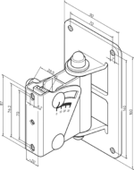 K&M black speaker wall mount installed on studio wall with professional audio speaker mounted