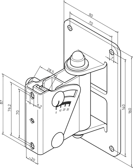 K&M black speaker wall mount installed on studio wall with professional audio speaker mounted