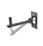 K&M Ring-Lock speaker wall mount black finish shown from side angle with mounting bracket visible