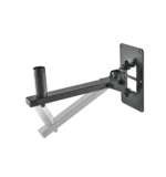 K&M Ring-Lock speaker wall mount black finish shown from side angle with mounting bracket visible