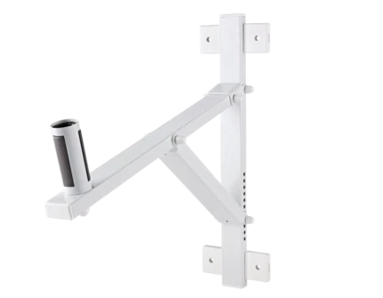 K&M speaker wall mount bracket with 22-degree tilt adjustment in white finish