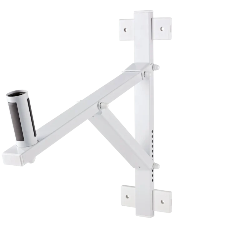 K&M speaker wall mount bracket with 22-degree tilt adjustment in white finish
