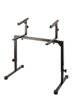 K&M stacker adapter mounted on professional microphone stand showing practical installation setup