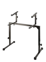 K&M stacker adapter mounted on professional microphone stand showing practical installation setup