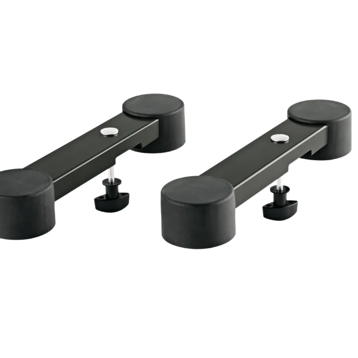 K&M black support arm mounted on Omega stand for digital piano keyboard