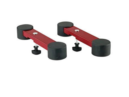 K&M red support arm mounted on Omega stand for digital piano keyboard stability