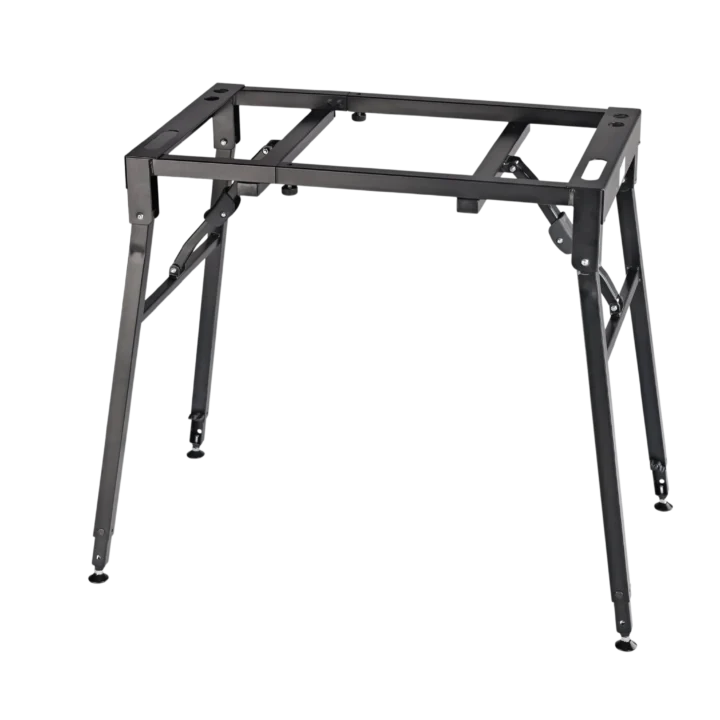 K&M table-style keyboard stand in black with sturdy base and adjustable height mechanism