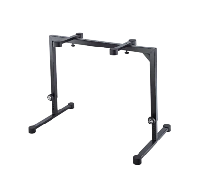 K&M black table-style keyboard stand with adjustable height and sturdy base construction