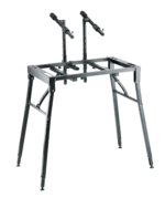 K&M table-style keyboard stand black with detailed dimensional measurements and specifications