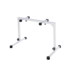 K&M table-style keyboard stand pure white rear panel showing adjustment mechanisms and support structure
