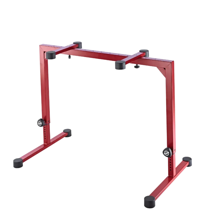 K&M red table-style keyboard stand with sturdy metal frame and adjustable height