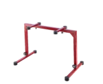 K&M table-style keyboard stand red finish showing rear panel construction and support legs