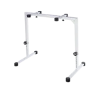 K&M table-style keyboard stand pure white close-up detail showing adjustment mechanism and construction