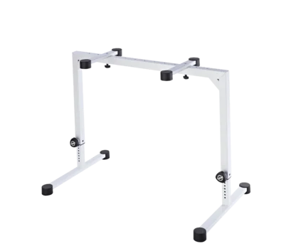 K&M table-style keyboard stand in pure white with adjustable height and stable base design