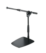 K&M tabletop floor microphone stand with short boom arm in black finish